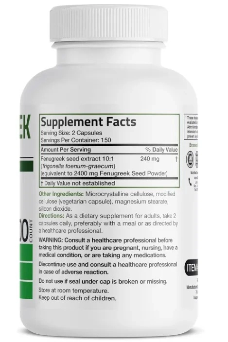 Fenugreek Seed Powder, Feno Grego 240mg, 300 Cápsulas, Bronson