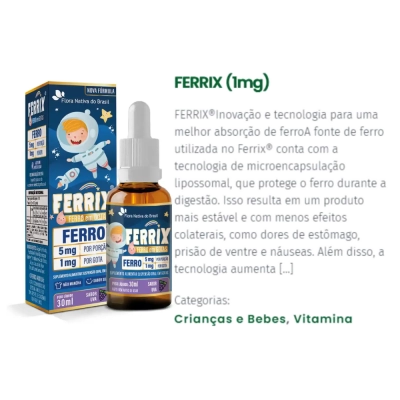 FERRIX (Ferro infantil) 30ml, Sabor Uva - Flora Nativa do Brasil