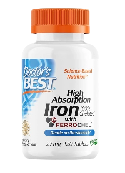Ferro 27mg de Alta Absorção com Ferrochel, 120 Comprimidos, Doctor's Best