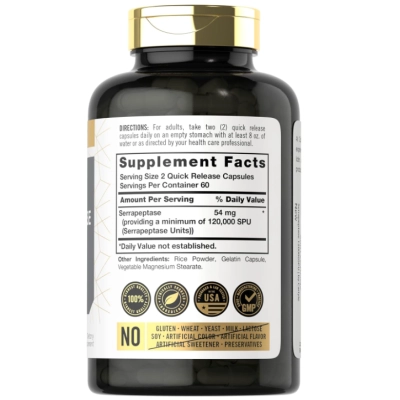 Serrapeptase 120000 SPU, 120 Cápsulas, Carlyle 