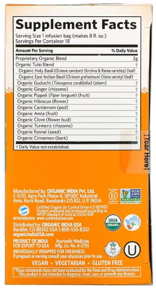 Chá Suporte Imunológico, Tulsi Immune, Sem Cafeína, 18 Saches, Organic India, Sabores