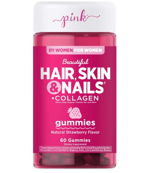 Hair, Skin & Nails, cabelo, pele e unhas, 60 gomas, Sabor Morango, PINK