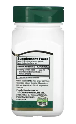 Extrato de Ginseng Padronizado, 60 Cápsulas, 21st Century