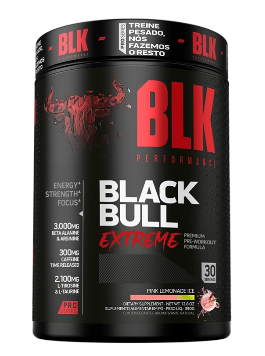 Pré treino, Black Bull Extreme, Sabor Pink Lemonade Ice, 390g, BLK Performance