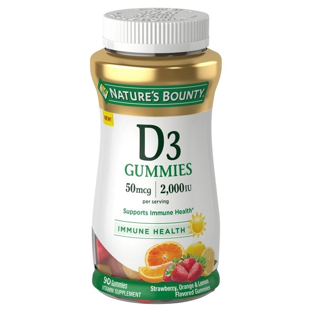 Vitamina D3, 50mcg (2.000 UI), 90 gomas, morango, laranja e limão, Nature's Bounty