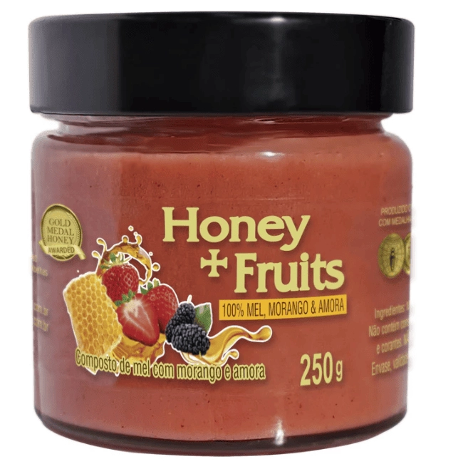 Honey + Fruits, Mel com Morango e Amora, 250g, ‎Apis Nativa