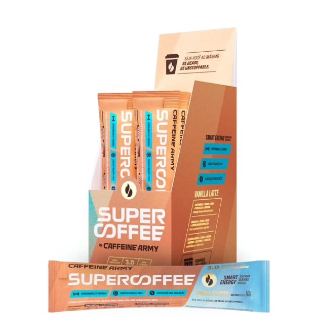 Supercoffe 3.0 Sabor Vanilla Latte, Caixa com 14 Saches 10g Cada, Caffeine Army