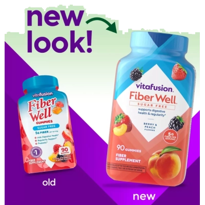Fiber Well Saúde Digestiva, 90 Gomas Sabores Pêssego, Morango e Fruto Silvestre, VitaFusion