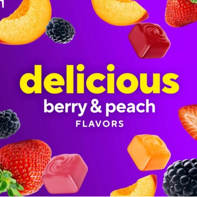 Fiber Well Saúde Digestiva, 90 Gomas Sabores Pêssego, Morango e Fruto Silvestre, VitaFusion