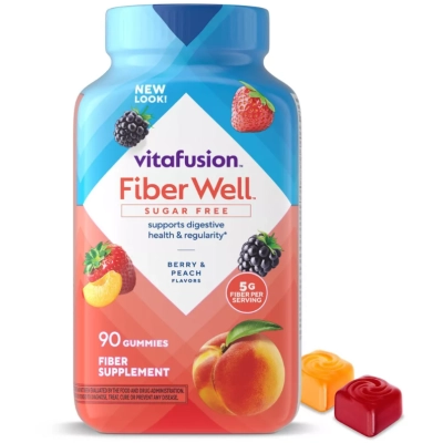 Fiber Well Saúde Digestiva, 90 Gomas Sabores Pêssego, Morango e Fruto Silvestre, VitaFusion