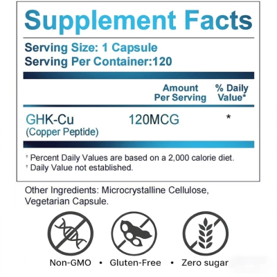 GHK-CU 120mcg, Peptídeo de Cobre, 120 Cápsulas, Maximum Strength