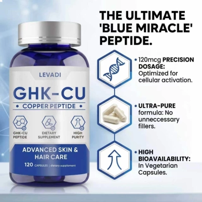 GHK-Cu Peptídeos de Cobre GHK-Cu, Saúde da Pele, Colágeno, Cabelos e Unhas, 120 Cápsulas, Levadi