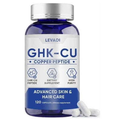 GHK-Cu Peptídeos de Cobre GHK-Cu, Saúde da Pele, Colágeno, Cabelos e Unhas, 120 Cápsulas, Levadi