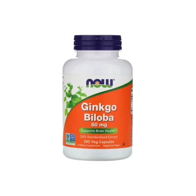 Ginkgo Biloba 60mg, Melhora Memória, Foco e Circulação, Desempenho Mental, Cápsulas, Now