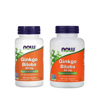 Ginkgo Biloba 60mg, Melhora Memória, Foco e Circulação, Desempenho Mental, Cápsulas, Now