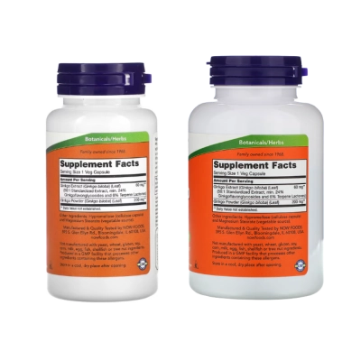 Ginkgo Biloba 60mg, Melhora Memória, Foco e Circulação, Desempenho Mental, Cápsulas, Now