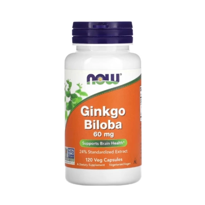 Ginkgo Biloba 60mg, Melhora Memória, Foco e Circulação, Desempenho Mental, Cápsulas, Now