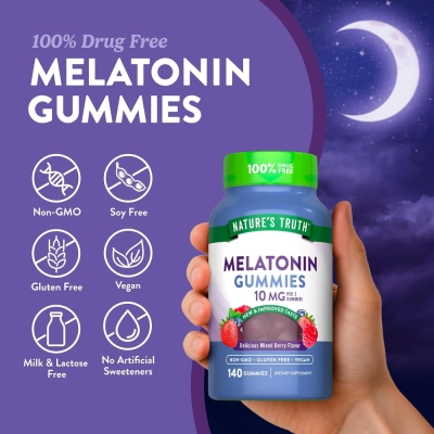 Melatonina 10mg, 140 Gomas Sabor Berry, Nature's Truth