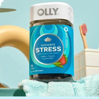 Goodbye Stress, com Gaba, L-Teanina e Erva-cidreira, Gomas Sabor Morango, OLLY