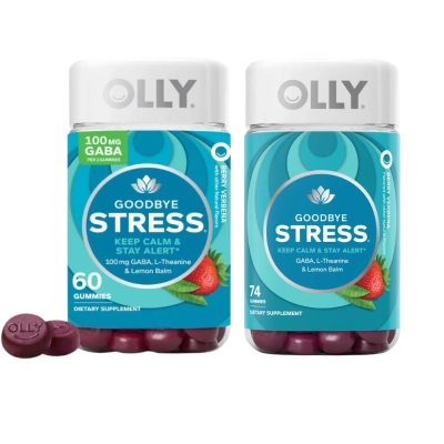 Goodbye Stress, com Gaba, L-Teanina e Erva-cidreira, Gomas Sabor Morango, OLLY