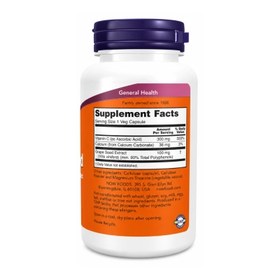 Grape Seed, Semente de Uva, Extrato Padronizado, 100mg, 100 Cápsulas, Now