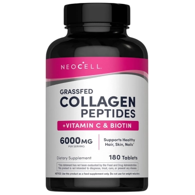 Grass-Fed Collagen Peptides, com Vitamina C e Biotina, 6000mg, Comprimidos, Neocell
