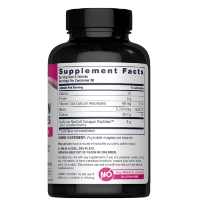 Grass-Fed Collagen Peptides, com Vitamina C e Biotina, 6000mg, Comprimidos, Neocell