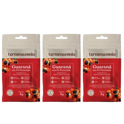 Guaraná em Pó, 3 Unidades, Sachê 5g Cada, Terramazonia