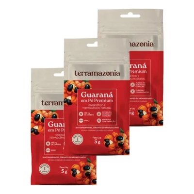 Guaraná em Pó, 3 Unidades, Sachê 5g Cada, Terramazonia
