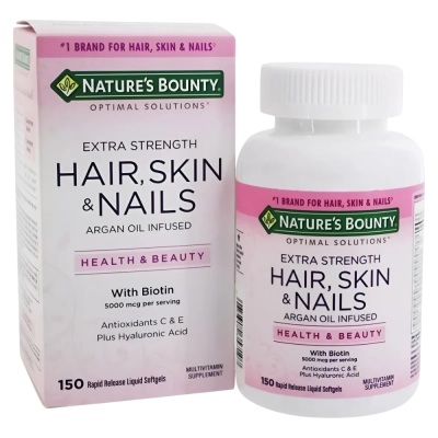 Hair Skin Nail, Cabelo, Pele e Unha, 5000mcg, 150 Capsulas, Natures Bounty