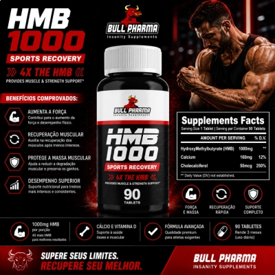 HMB 1000mg, 90 Cápsulas, Bull Pharma