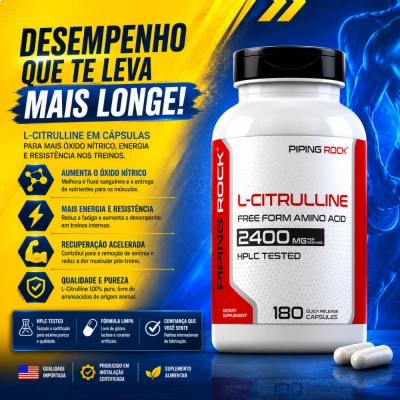 L-Citrulina 2400mg, 180 Cápsulas, PipingRock