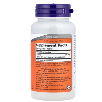 L-Lisina, 500mg, Comprimidos, Now