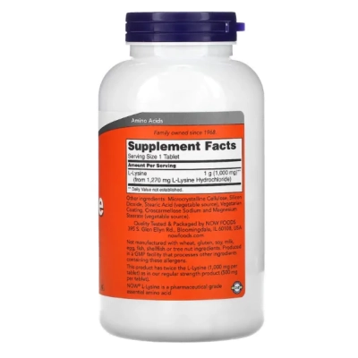 L-Lisina de Dupla Força, 1.000 mg, Comprimidos, Now