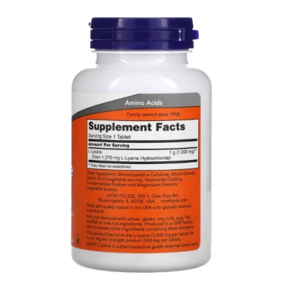 L-Lisina de Dupla Força, 1.000 mg, Comprimidos, Now