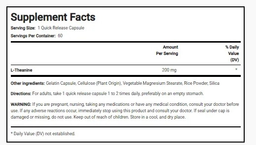 L-Teanina 200mg Premium, 60 Cápsulas, PipingRock