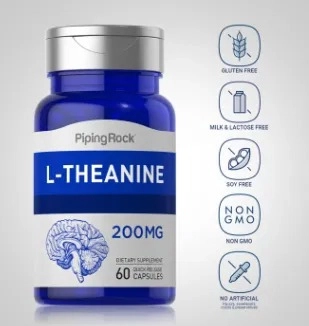 L-Teanina 200mg Premium, 60 Cápsulas, PipingRock