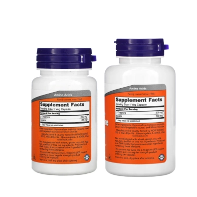 L-Theanine 200mg Dosagem Dupla, Relaxamento, Foco e Redução da Ansiedade, Cápsulas, Now