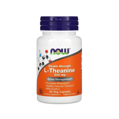 L-Theanine 200mg Dosagem Dupla, Relaxamento, Foco e Redução da Ansiedade, Cápsulas, Now