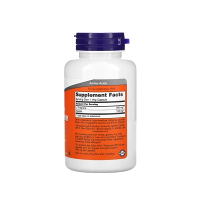 L-Theanine 200mg Dosagem Dupla, Relaxamento, Foco e Redução da Ansiedade, Cápsulas, Now
