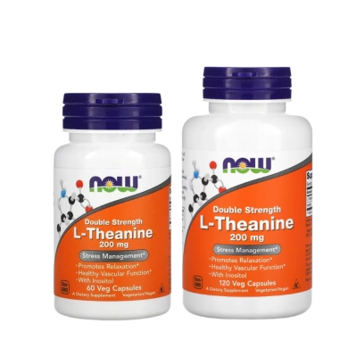 L-Theanine 200mg Dosagem Dupla, Relaxamento, Foco e Redução da Ansiedade, Cápsulas, Now