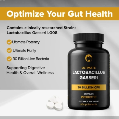 Lactobacillus Gasseri 30 Billion, Equilíbrio Intestinal e Bem-Estar, 240 Comprimidos, Natural Foundation Supplements