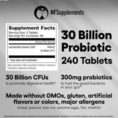Lactobacillus Gasseri 30 Billion, Equilíbrio Intestinal e Bem-Estar, 240 Comprimidos, Natural Foundation Supplements