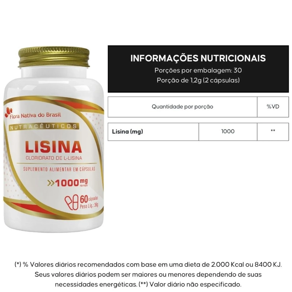 Lisina 1000mg 60 cápsulas - Flora Nativa do Brasil