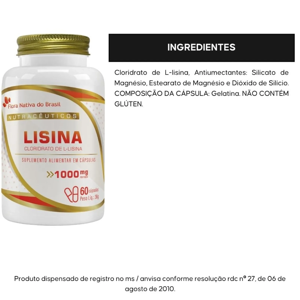Lisina 1000mg 60 cápsulas - Flora Nativa do Brasil