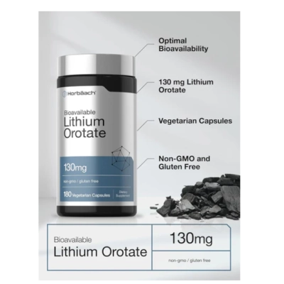 Lithium Orotate, Orotato de Lítio, 130mg, 180 Cápsulas, Horbaach