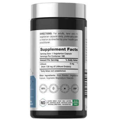 Lithium Orotate, Orotato de Lítio, 130mg, 180 Cápsulas, Horbaach