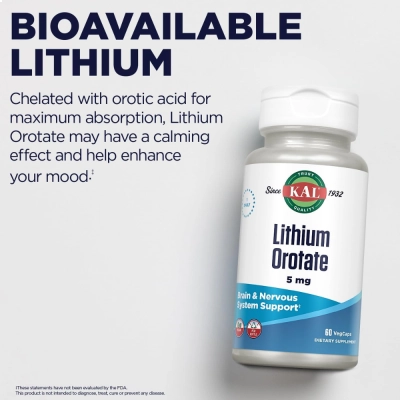 Lithium Orotate (Orotato de Lítio), 5mg, 60 Cápsulas, Kal