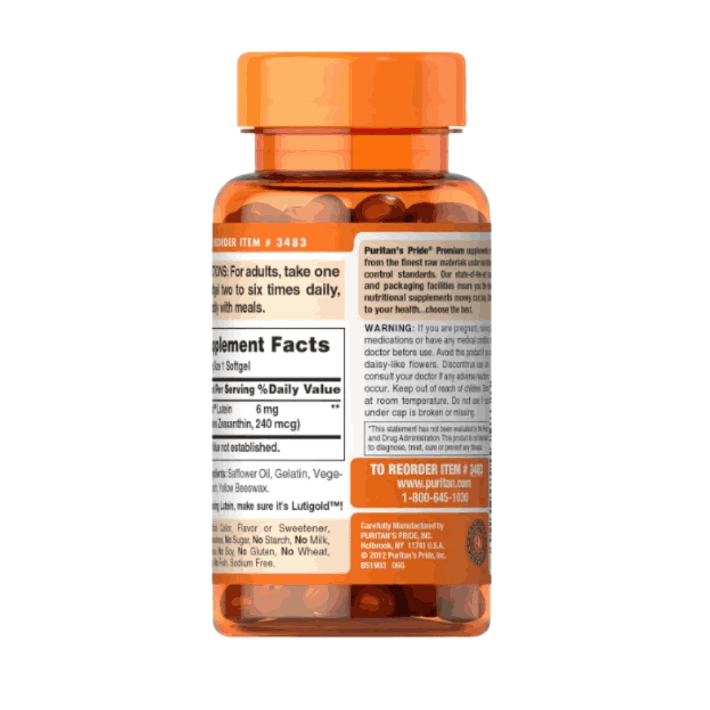Luteína Carotenoide 6mg com Zeaxantina, 200 Cápsulas, Puritan's Pride
