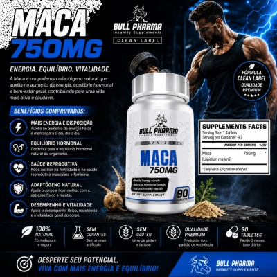 Maca 750mg, 60 comprimidos, Bull Pharma
